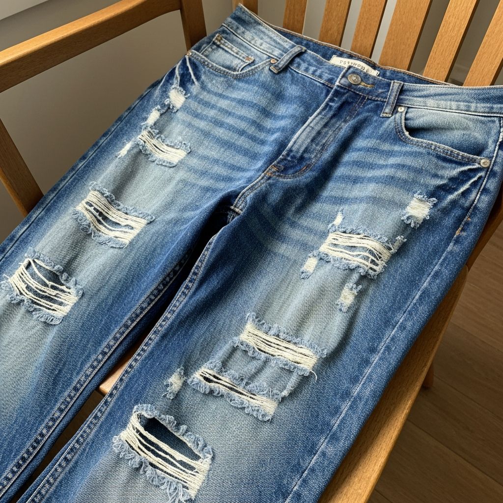 Ripped Mid-Rise Blue Jeans